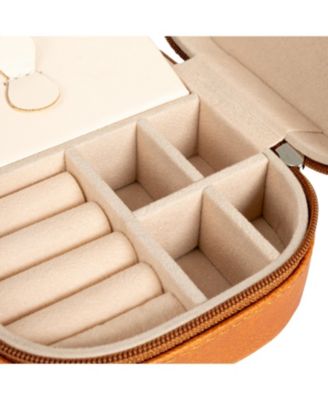 Small Leather Travel Jewelry Organizer Box, Caramel Color