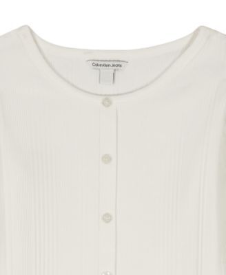 Girls' 7-16 Variegated Rib Button Front Top