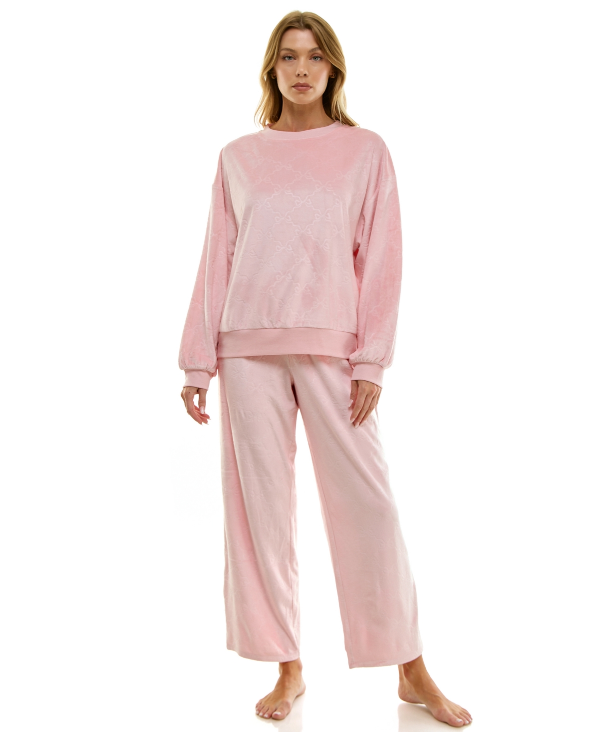 Roudelain Women's Long Sleeve Crew Neck And Pant Set In Pink