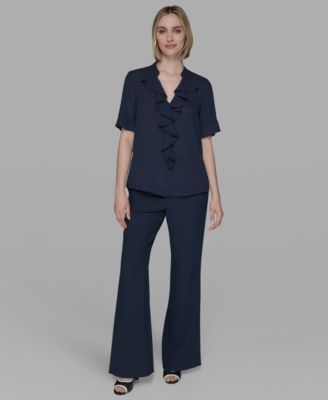 Women's V-Neck Ruffle Front Top