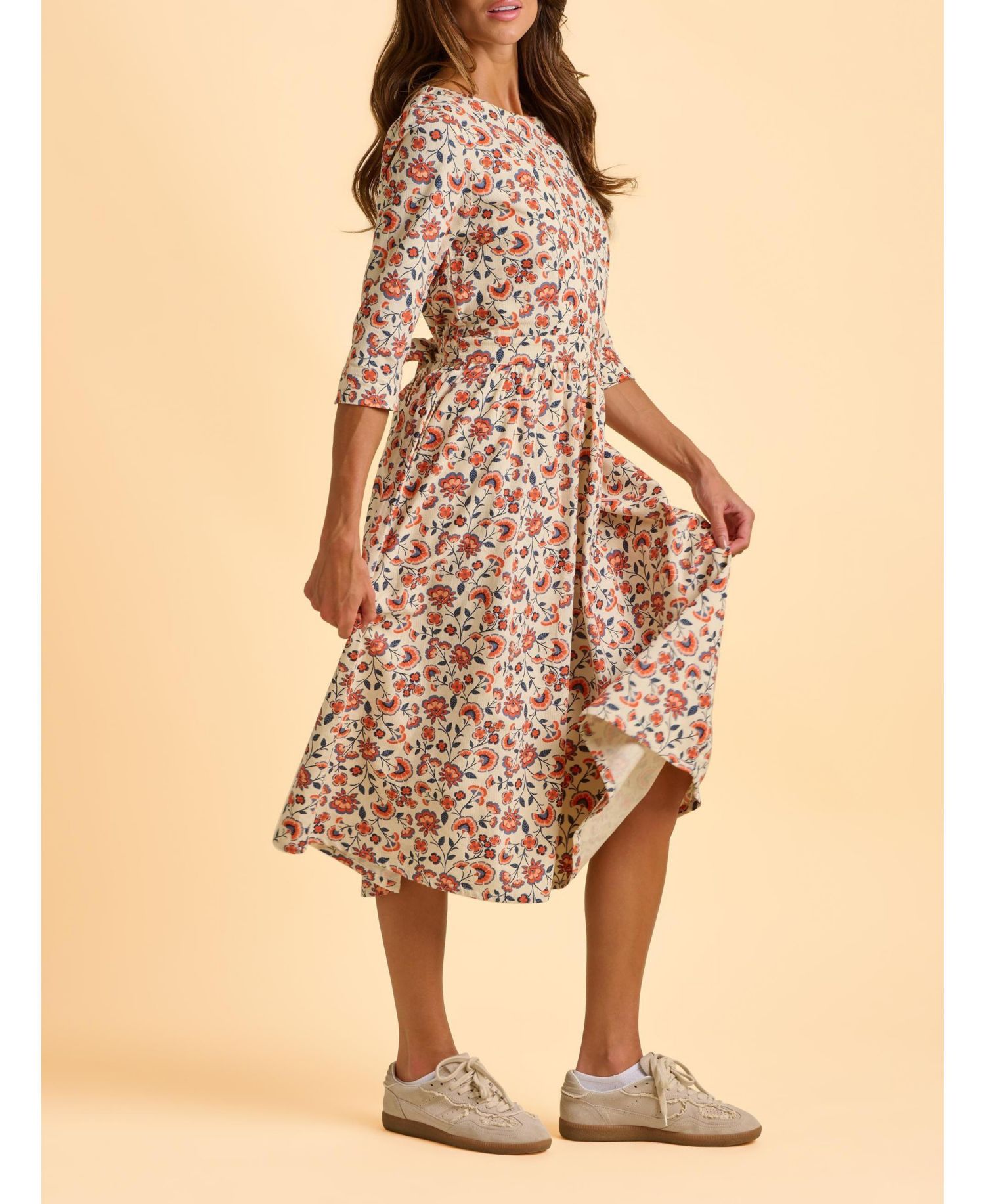 Women's Beech Sleeve Waist Tie Midi Dress