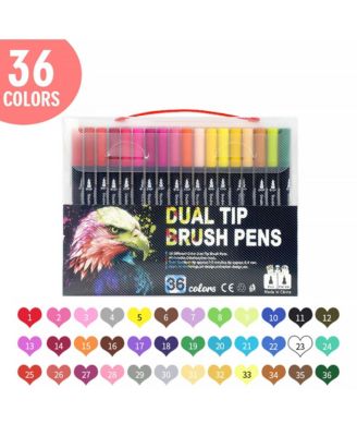 36 Colors Dual-Tip Water-Based Marker Pens – No Bleed, Fine & Brush Tips for Art, Drawing, DIY | School & Office Supplies