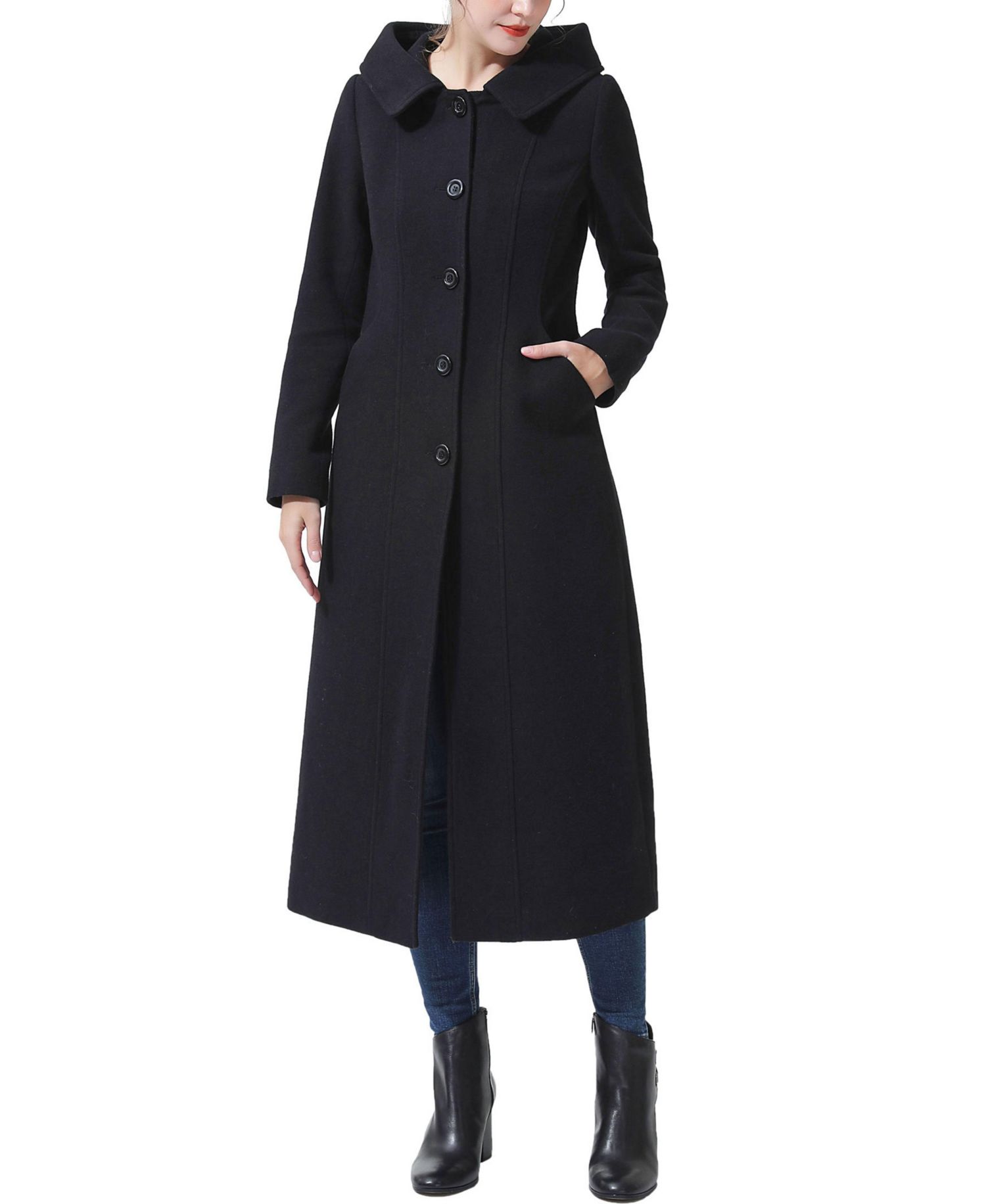 Women's Hooded Wool Blend Long Coat