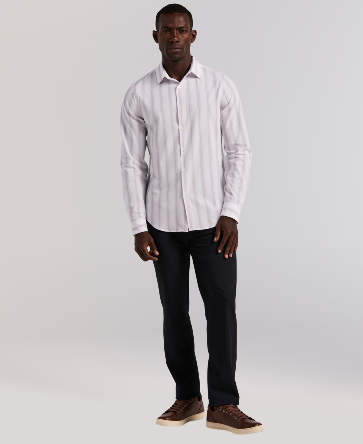 Perry Ellis Men's Ombre Stripe Long Sleeve Slim Fit Shirt In White