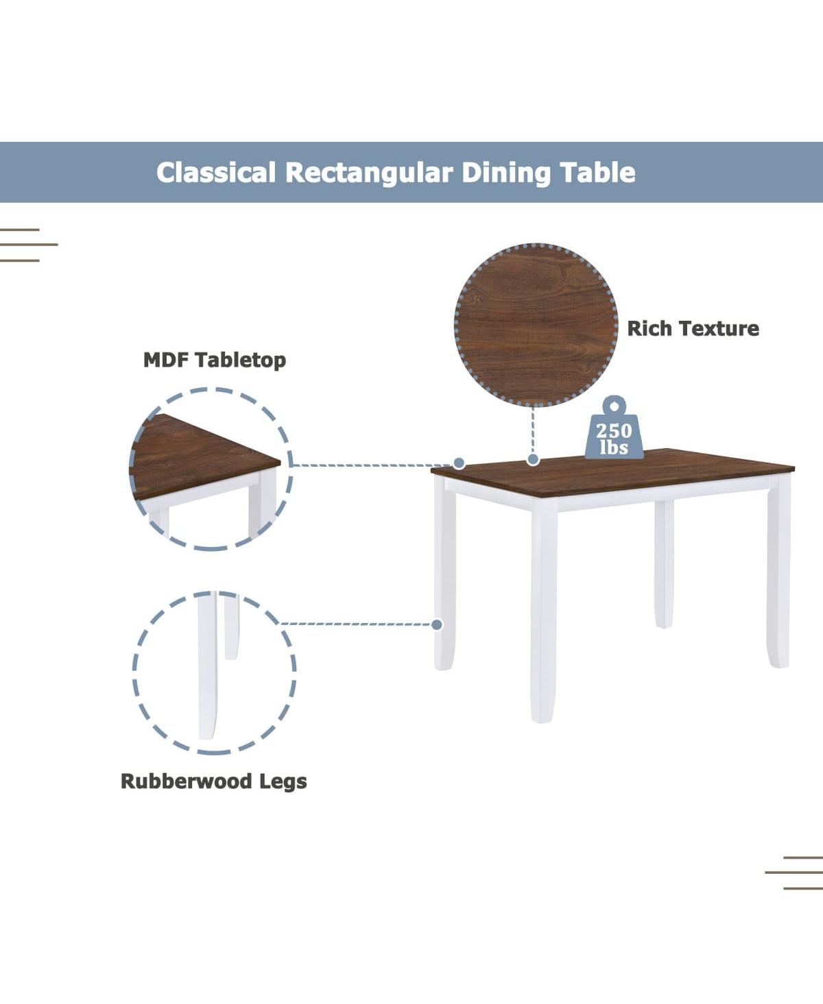 Maison Boucle 5-Piece Rustic Dining Table Set for Small Spaces, Wood Kitchen with 4 X-Back Chairs, White and Walnut Finish
