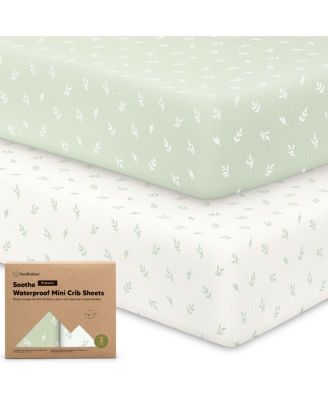 Soothe Waterproof Pack N Play Sheets for Girls, Boys, 2pk 38x26 Cotton Mini Crib Sheets Fitted, Soft, Breathable