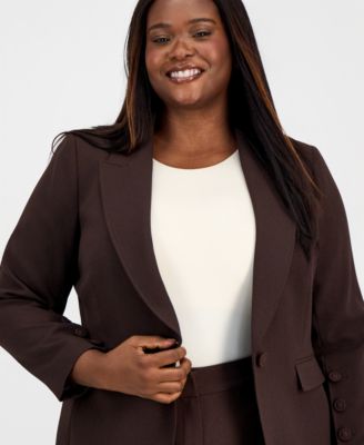 Plus Size One-Button Long-Sleeve Blazer