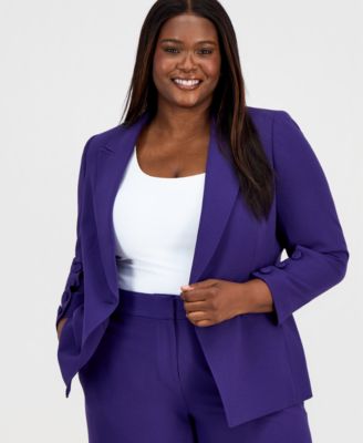 Plus Size One-Button Long-Sleeve Blazer