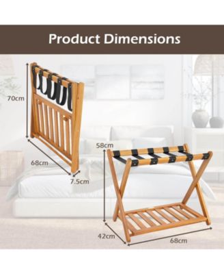Folding Luggage Racks with Storage Shelf & 5 Nylon Straps Luggage Holder