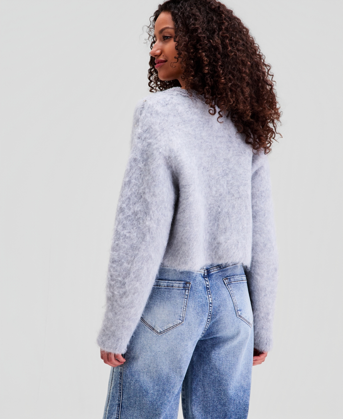 And Now This Women's Fuzzy Rhinestone-Embellished Cardigan, Macy's Exclusive