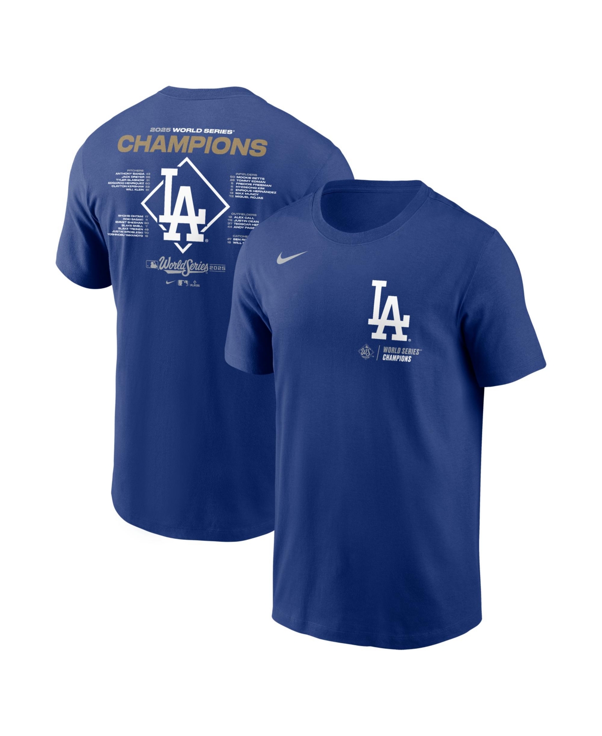 Nike Men's Royal Los Angeles Dodgers 2025 World Series Champions Roster T-Shirt
