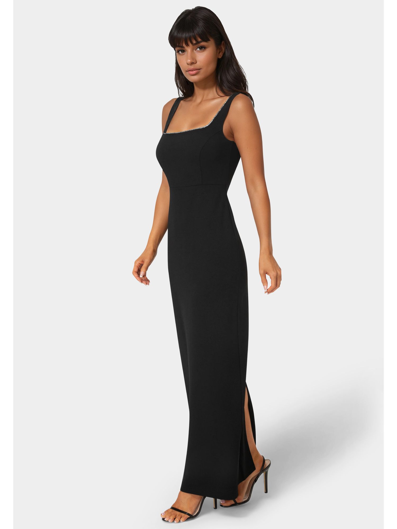 Women's Square Neck Maxi Dress with Rhinestones