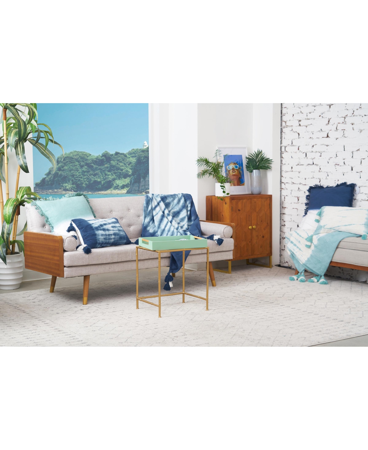 14" x 22" Buckroe Surf Light Blue & White Ombre Cotton Accent Throw Pillow w/ Tassels