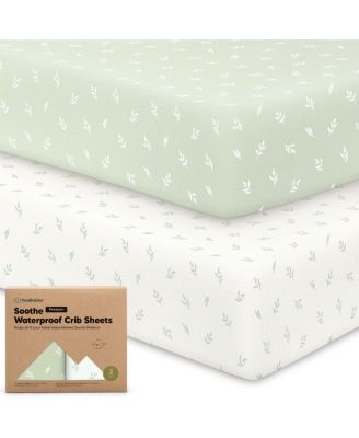2pk Soothe Waterproof Fitted Crib Sheets for Girl, Boy, 100% Soft Cotton Crib Mattress Protector Sheet