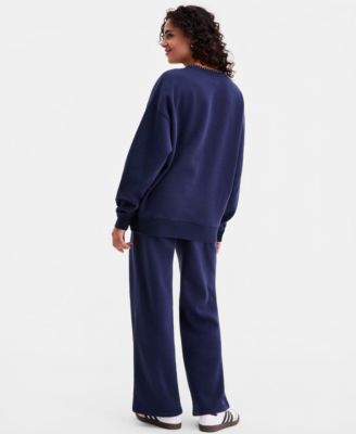 Juniors' Whipstitched Crewneck Sweatshirt & Wide-Leg Pants