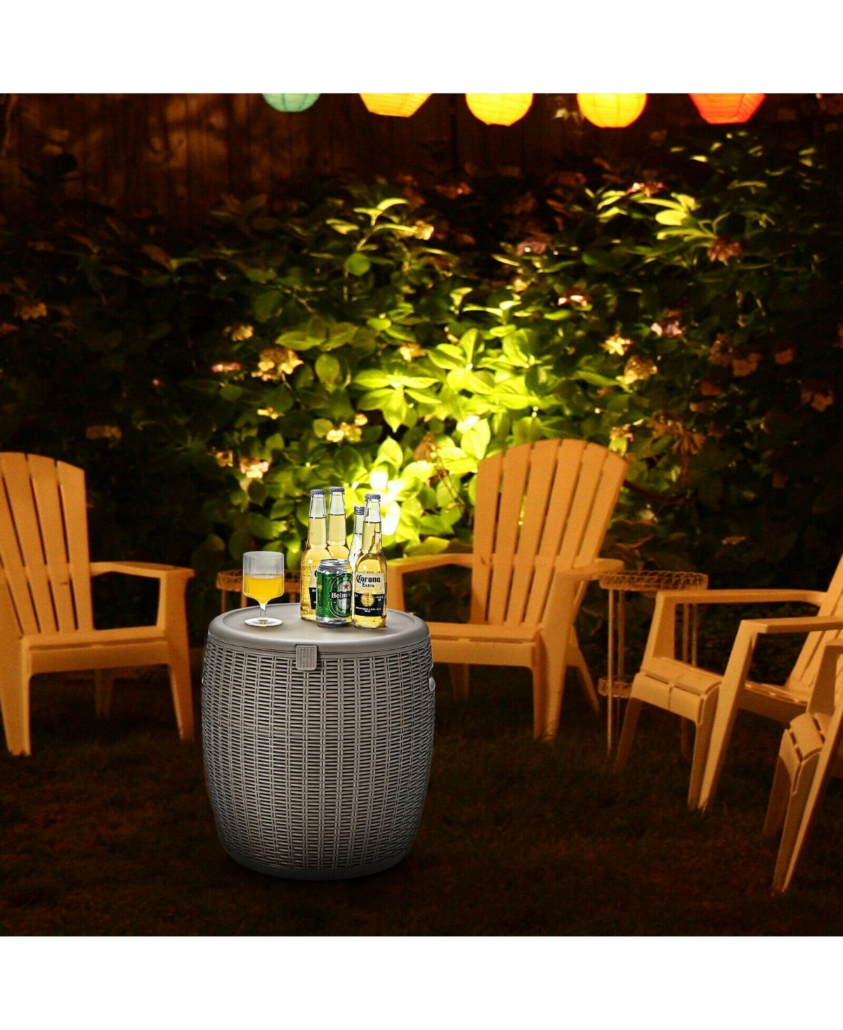 Sugift 9.5 Gallon 4-in-1 Patio Rattan Cool Bar Cocktail Table Side Table