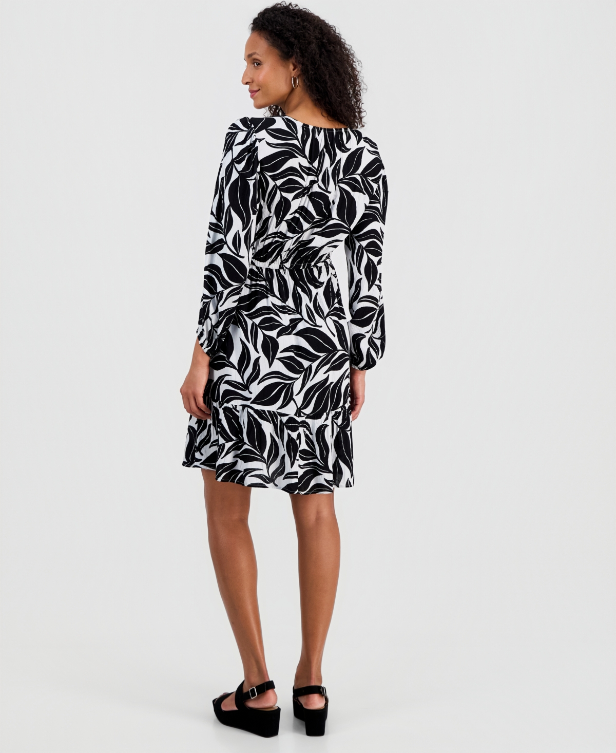 Style & Co Women's Printed Long Sleeve V-Neck Dress, Macy's Exclusive