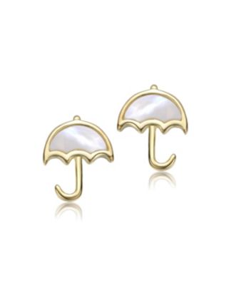 14K Gold Plated with White Mother Of Pearl Umbrella Design Stud Earrings For Kids