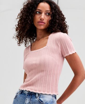 Women's Pointelle Short-Sleeve Sweater, Macy's Exclusive