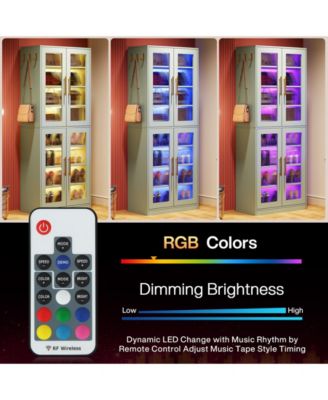 Tall Shoe Cabinet with Acrylic Doors and LED Lights, 8-Tier Entryway Shoe Storage Rack with Adjustable Shelves and Hanging Hooks