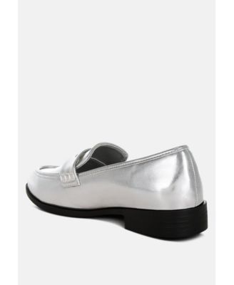 Womens Rugle Metallic Faux Leather Flat Loafers