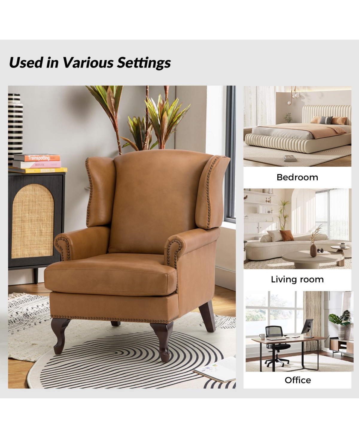 Helmuth Genuine Leather Armchair with Solid Wood Legs