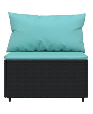 Patio Lounge Set Black and Water Blue PE Rattan, Powder-Coated Steel