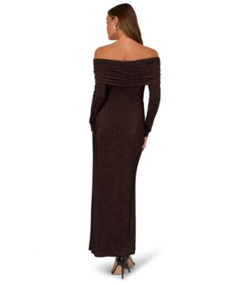 Papell Women's Off-The-Shoulder Long Sleeve Maxi Dress