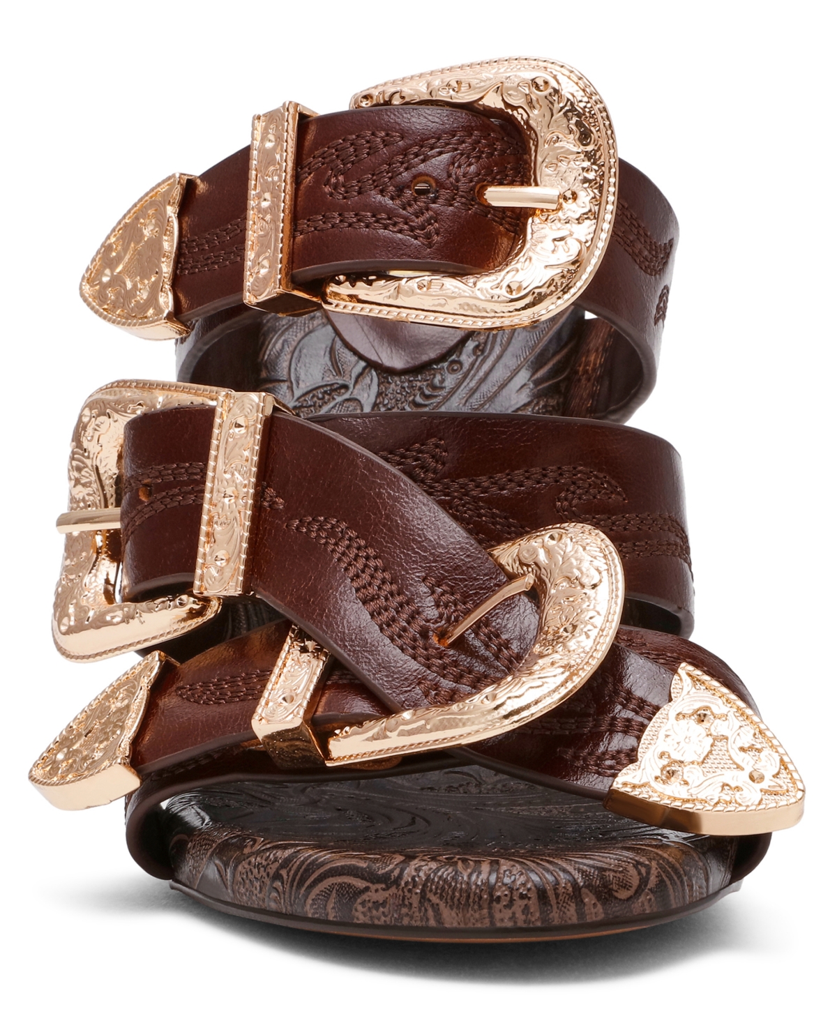 Steve Madden Women's Farra Strappy Western Buckled High-heel Dress Mules In Burgundy