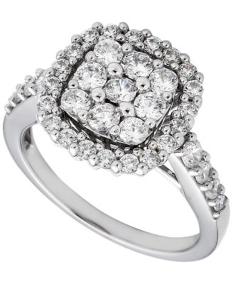 Macy's - Diamond Cushion Shape Halo Cluster Ring (1-3/8 ct. t.w.) in 14K White Gold