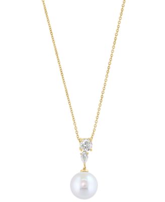 Freshwater Pearl (11mm) and Lab-Grown White Diamond (5/8 ct. t.w.) Pendant Necklace in 14k Yellow Gold