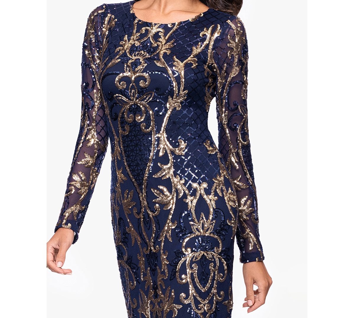 B&A By Betsy and Adam Petite Sequin Scoop Neck Long-Sleeve Dress