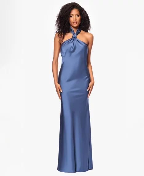 Petite Halter Neck Sleeveless Long Dress - Slate
