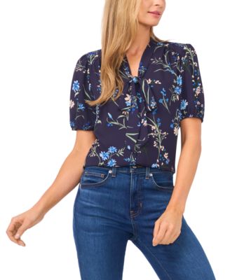 Women's V-Neck Bow Tie Shirred Top