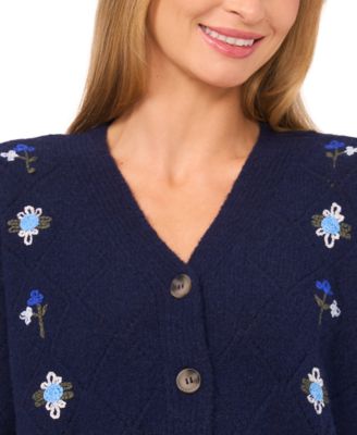 Women's Flower Embroidery Long-Sleeve Cardigan Sweater