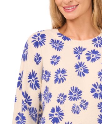 Women's Flower Print Long-Sleeve Sweater