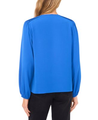 Women's Circular Trim Pin-Tuck Long Sleeve Top