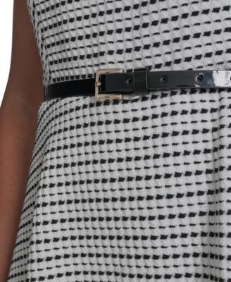 Women's Sleeveless Pick Stitch Knit Belted Midi Dress