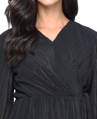 Petite 3/4-Sleeve Micro-Pleated Top