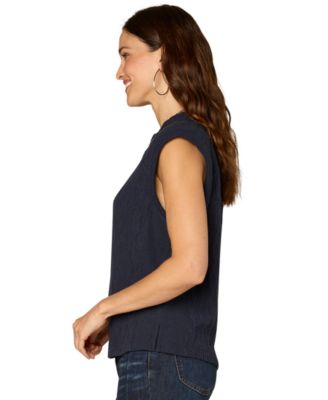 Petite Extended Cap-Sleeve Crewneck Mixed Media Knit Top