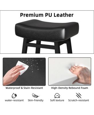 24 Inches Bar Stools Set of 3, Saddle Kitchen Stools with PU Leather Cushion Counter Height Barstools for Kitchen Dining Cafe