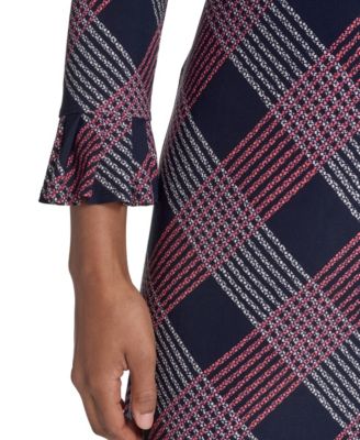Women's Plaid 3/4-Sleeve Shift Dress 
