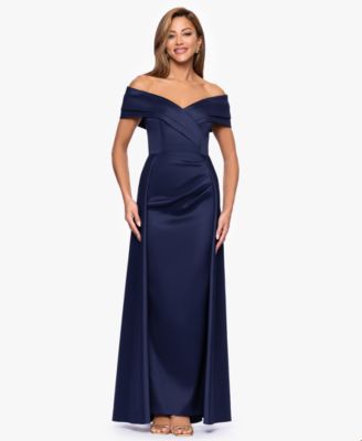 XSCAPE - Women's Sweetheart Neck Double Collar Draped Long Dress
