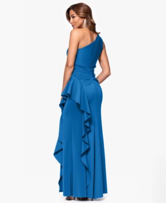 Women's Ruffled One-Shoulder Scuba Gown