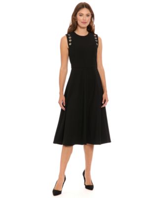 Women's Fit And Flare Grommet Detailed Midi Dress