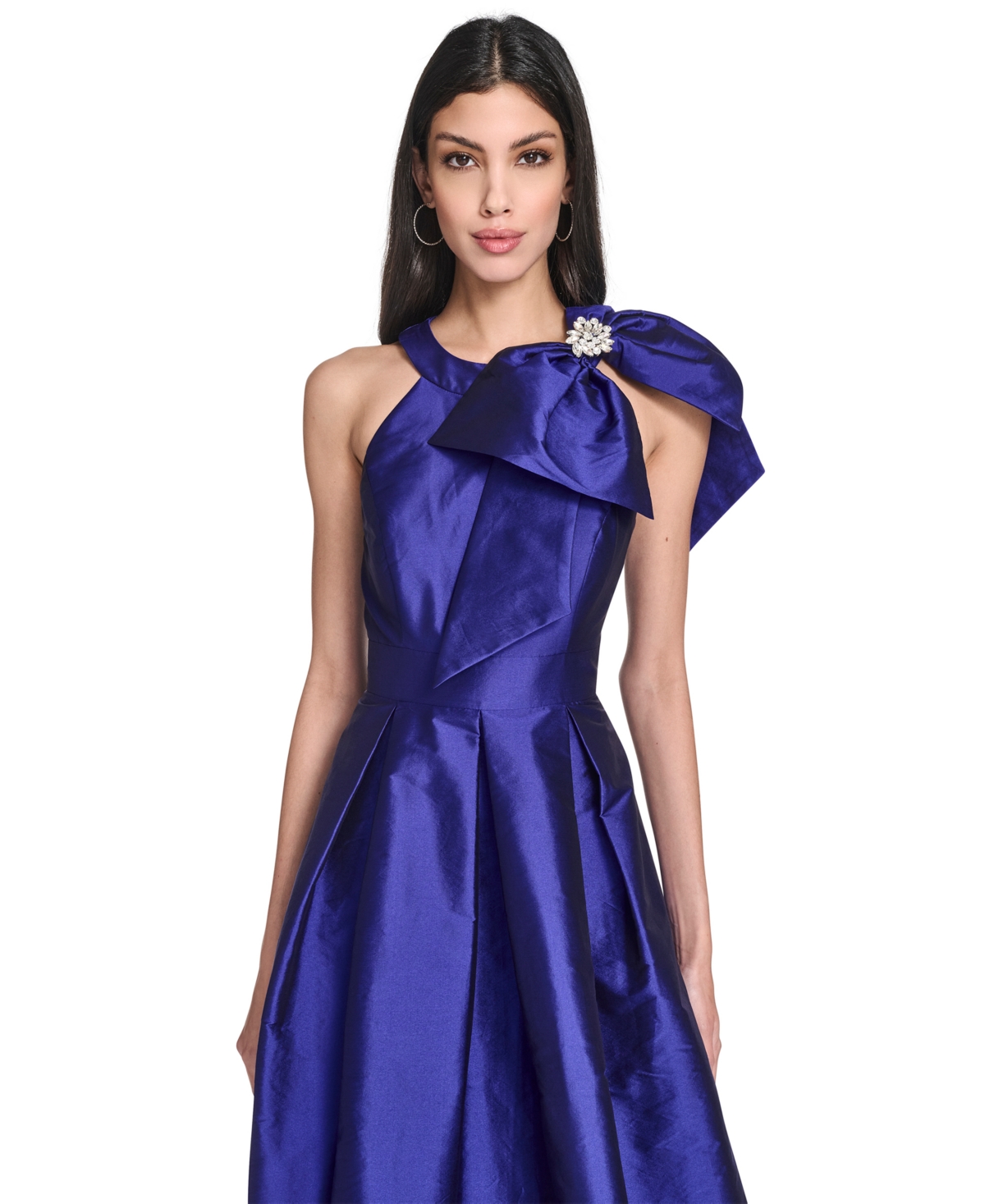 Eliza J Petite Bow-trim Halter Ball Gown In Blue