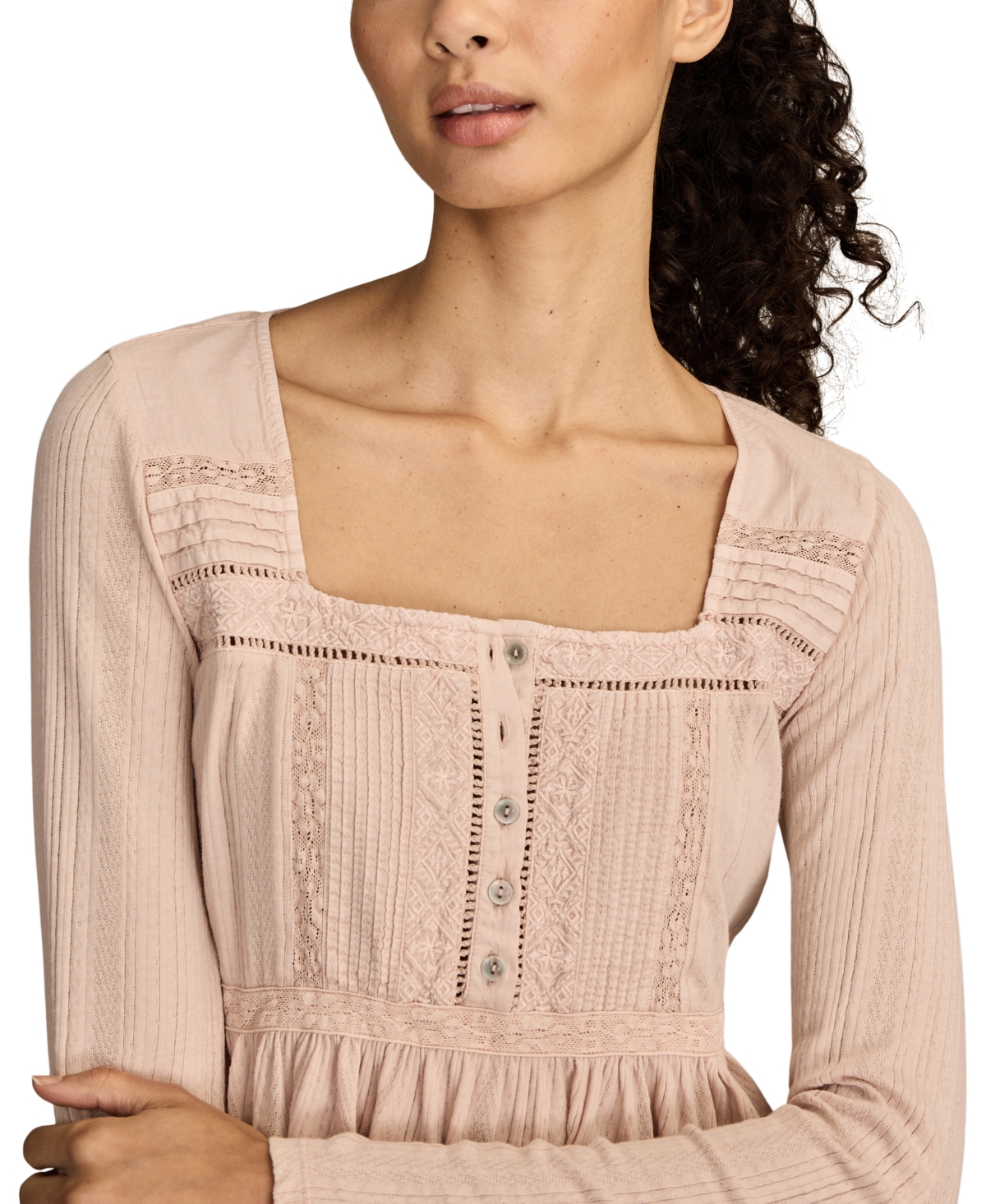 Lucky Brand Embroidered Long Sleeve Peplum Top In Multi