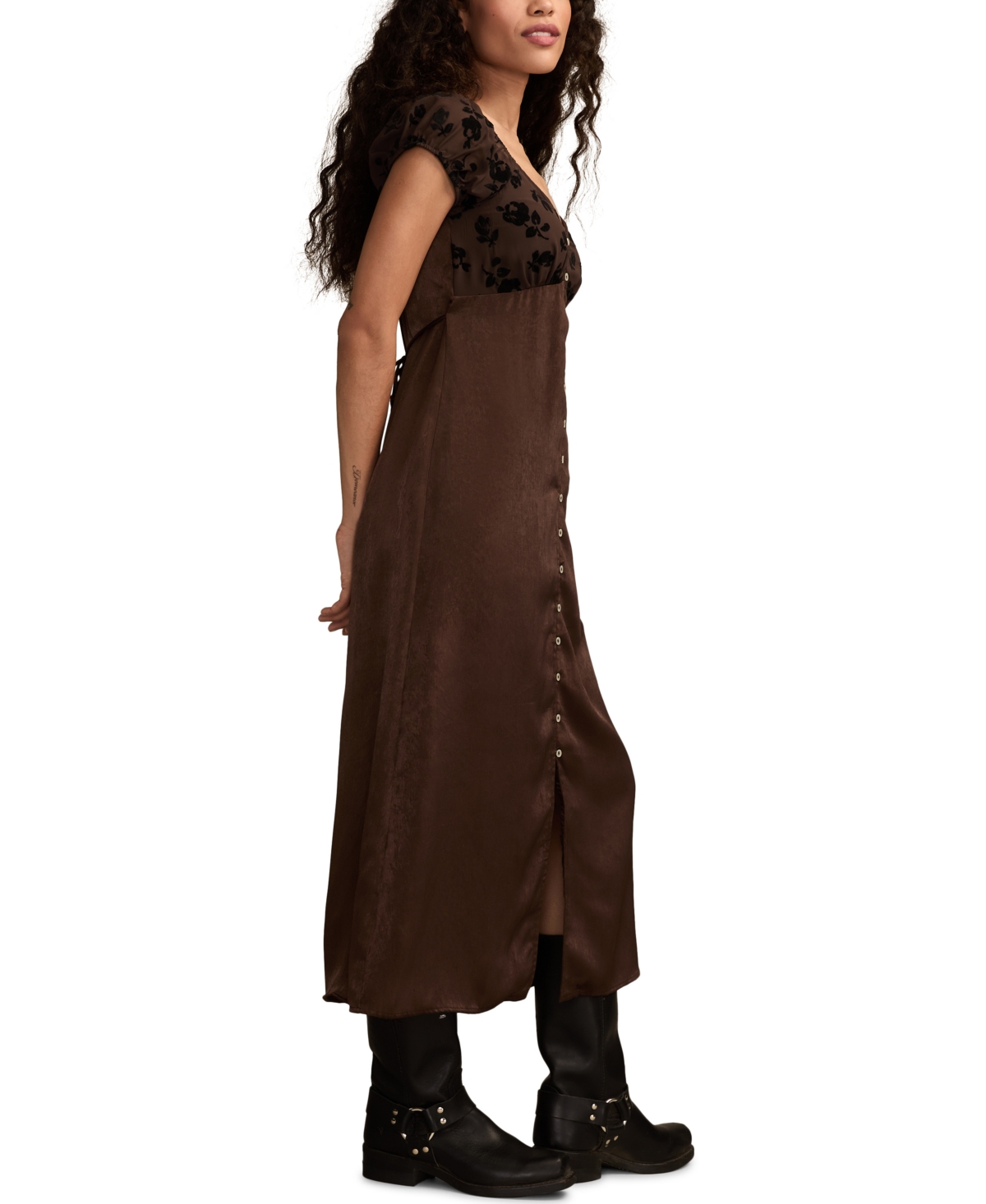 Lucky Brand Simone Velvet Burnout Midi Dress In Brown