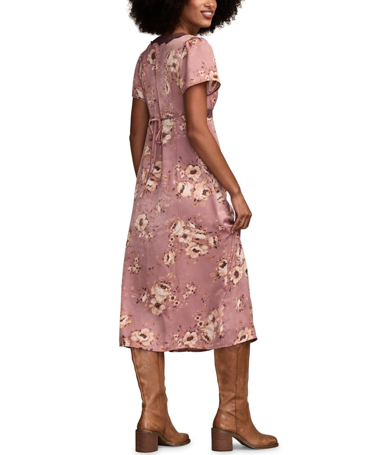 Lucky Brand Women's Lace Trim Floral Midi Dress
