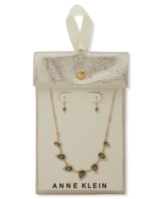 2-Piece Teardrop Bezel Stone Frontal Necklace and Earrings Set